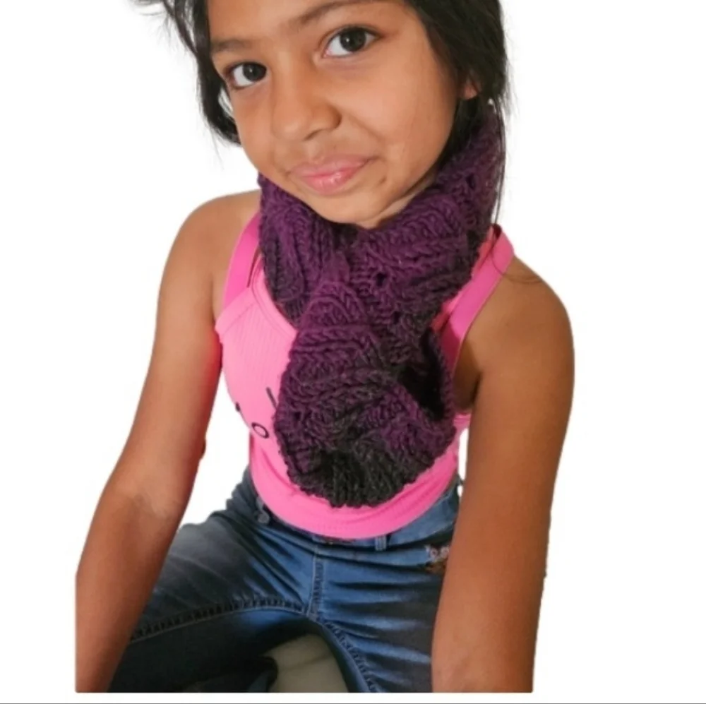 Hand Crafted Scarf Unique chunky knit Multipurpose Purple Black Crochet Handmade